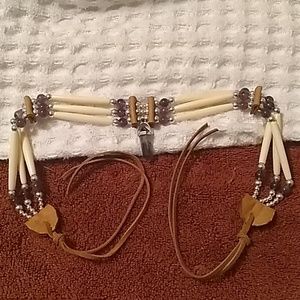 Native American Choker Amethyst Deer Bone Leather